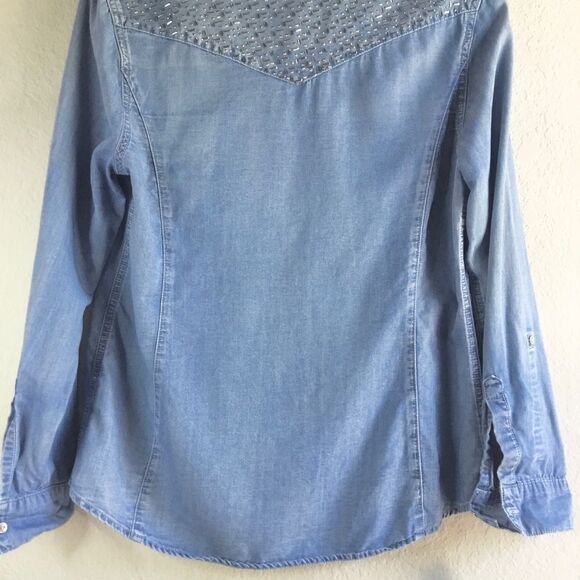 Reba denim button up shirt western style pockets and back with bling country - Picture 6 of 9